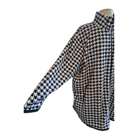 Woman Within Fleece Houndstooth Jacket Peacoat Plus Sz 2X 26/28 Black White Zip - Picture 8 of 9